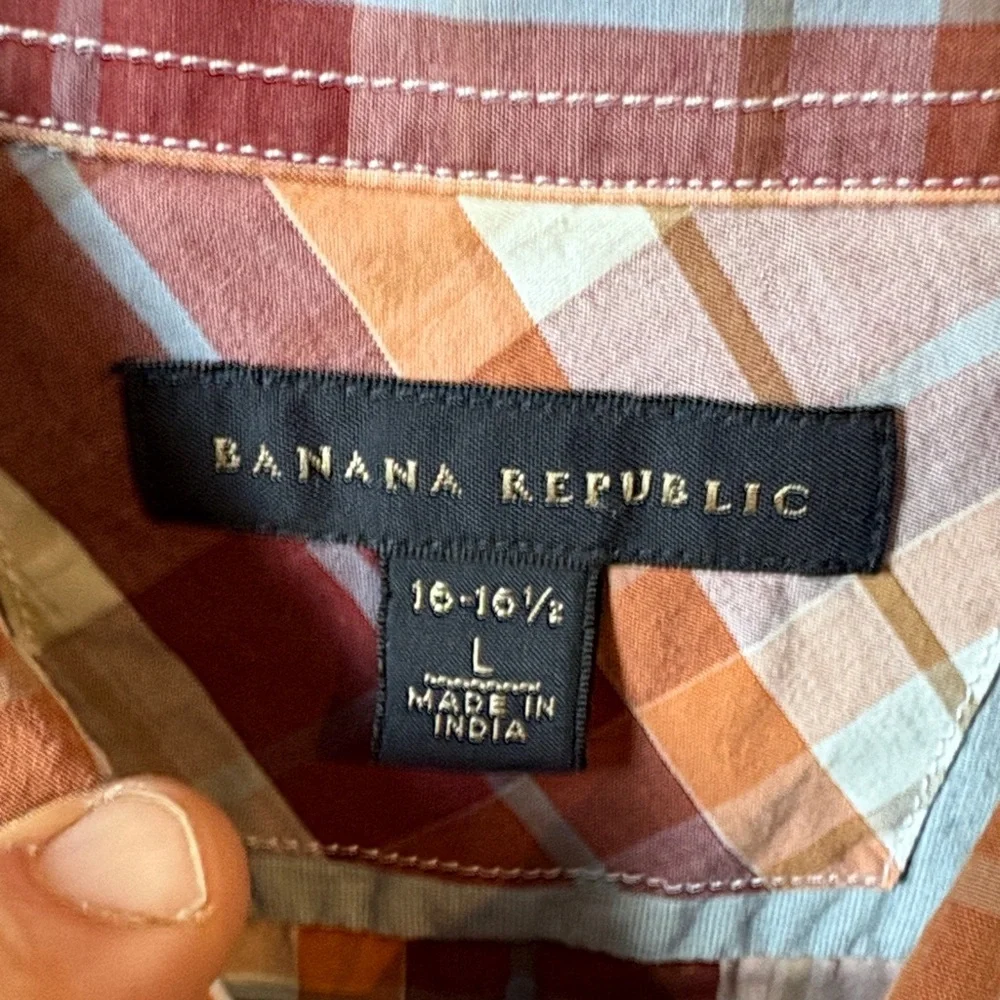 Banana‎ Republic Men's Plaid Shirt - Red, White, and Brown